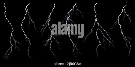 Set of different lightning bolts isolated on black background Stock ...