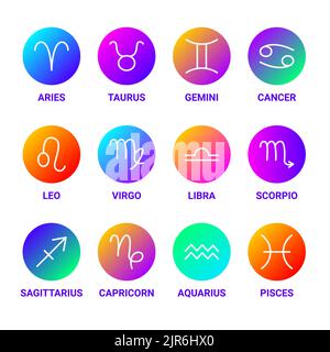 Zodiac Horoscope Line Circles Set Colorful Stock Vector