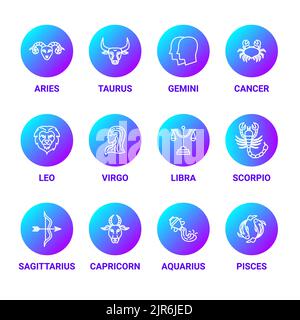 Horoscope Line Icons Set Colorful Stock Vector
