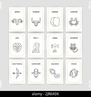 Horoscope 12 Zodiac Cards Stock Vector