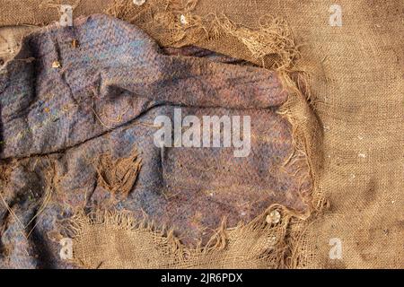 old dirty brown cloth as background close-up, brown cloth Stock Photo