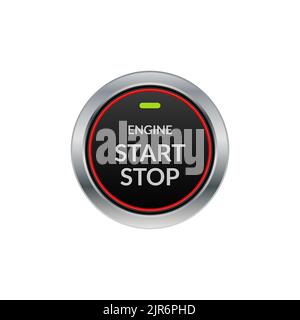 Car engine start stop button ignition. Push circle button engine stop start quality Stock Vector