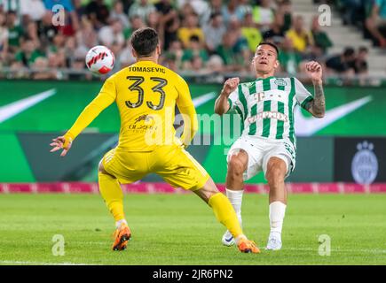 BUDAPEST, HUNGARY - JULY 13: Samy Mmaee of Ferencvarosi TC controls the  ball during the UEFA Champions League 2022/23 First Qualifying Round Second  Leg match between Ferencvarosi TC and FC Tobol at