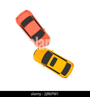 Car accident speed crash vector top view cartoon icon. Car crash concept illustration Stock Vector