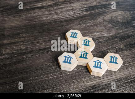 Connection of related banks. Interstate Union. Cooperation and cooperation. Unite departments in one. Interbank identification system. Financial trans Stock Photo