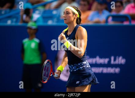 Caroline Garcia of France in action against Petra Kvitova of the Czech Republic during the final of the 2022 Western & Southern Open, WTA 1000 tennis tournament on August 21, 2022 in Cincinnati, United States - Photo: Rob Prange/DPPI/LiveMedia Stock Photo