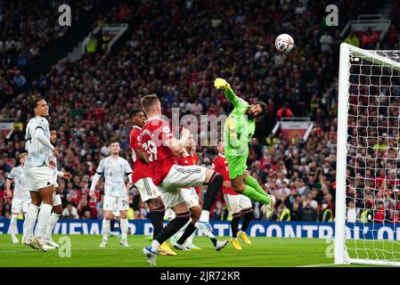 Liverpool goalkeeper Alisson Becker makes a save Stock Photo - Alamy