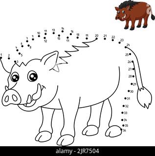 Dot to Dot Warthog Coloring Page for Kids Stock Vector