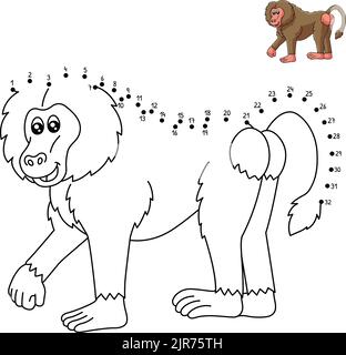 Dot to Dot Baboon Coloring Page for Kids Stock Vector