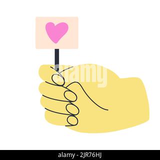 Colorful hands holding banner with heart. Different gestures sign vector. . Stock Vector