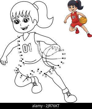 Dot to Dot Girl Playing Basketball Coloring Page Stock Vector