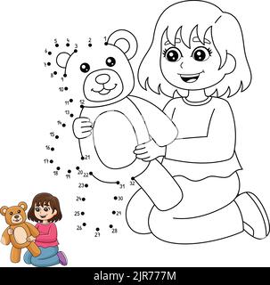 Dot to Dot Girl Holding A Teddy Bear Coloring Page Stock Vector