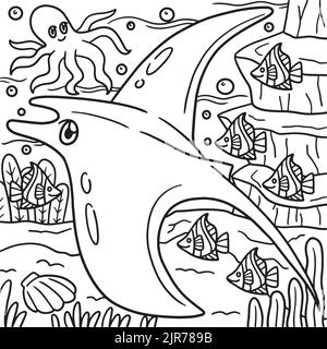 Manta Ray Coloring Page for Kids Stock Vector