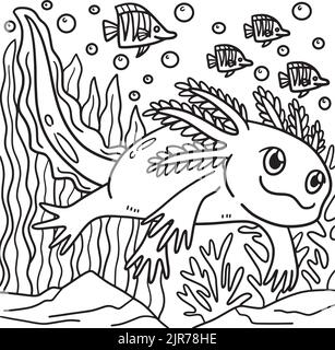 Axolotl Coloring Page for Kids Stock Vector