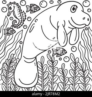 Manatee Coloring Page for Kids Stock Vector