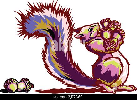 squirrel gathering and carring nuts Stock Vector