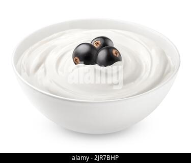 black currant with sour cream, yogurt, isolated on white background, clipping path, full depth of field Stock Photo