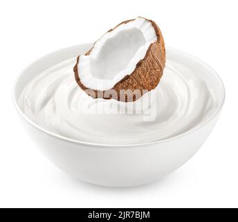 coconut with sour cream, yogurt, isolated on white background, clipping path, full depth of field Stock Photo