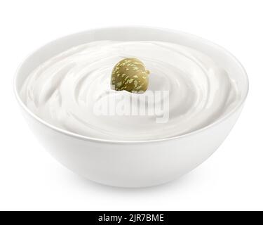caper with mayonnaise, sour cream, yogurt, isolated on white background, clipping path, full depth of field Stock Photo