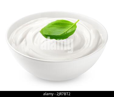 basil with mayonnaise, sour cream, yogurt, isolated on white background, clipping path, full depth of field Stock Photo