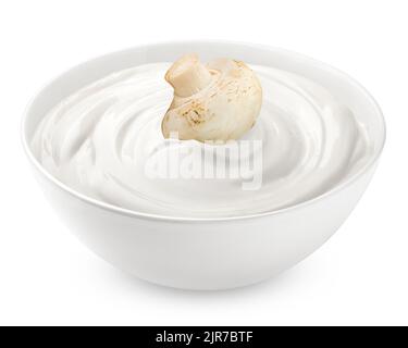 mushroom with mayonnaise, sour cream, yogurt, isolated on white background, clipping path, full depth of field Stock Photo