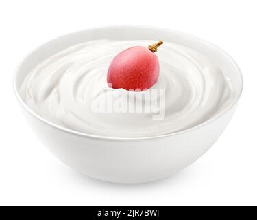 grapes with sour cream, yogurt, isolated on white background, clipping path, full depth of field Stock Photo