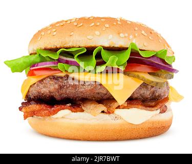 delicious fast food, burger, hamburger, cheeseburger, isolated on white background, full depth of field, clipping path Stock Photo