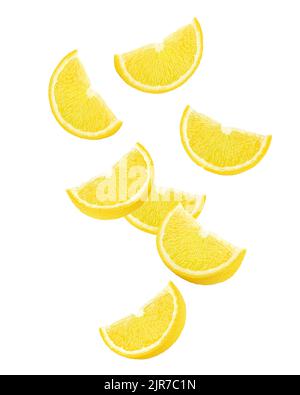Falling lemon slice, isolated on white background full depth of field, clipping path Stock Photo