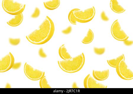 Falling lemon slice, isolated on white background, selective focus Stock Photo