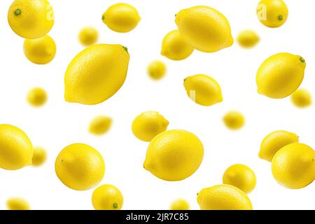 Falling lemon on white background, selective focus Stock Photo