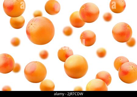 Falling grapefruits isolated on white background, selective focus Stock Photo