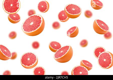 Falling grapefruits isolated on white background, selective focus Stock Photo