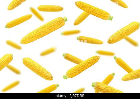 Falling corn ear, isolated on white background, selective focus Stock Photo