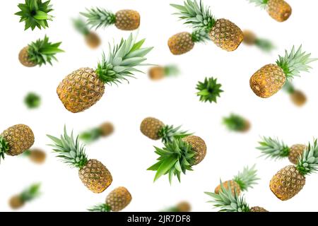 Falling pineapple isolated on white background, selective focus Stock Photo