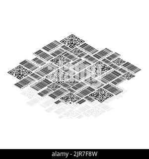 Barcode style isometric pattern background Stock Vector
