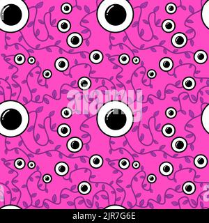 Halloween monsters aliens seamless eyes leaves pattern for wrapping paper and clothes kids print and accessories and notebooks and fabrics. High quali Stock Photo