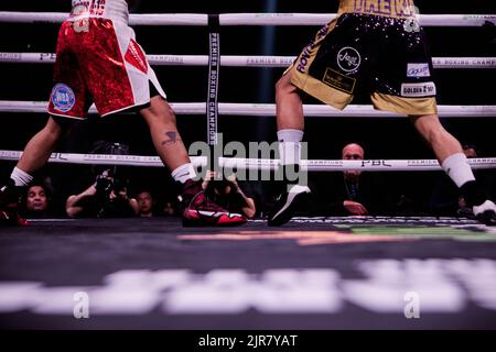 Professional boxer 2016 Summer Olympics Hector Garcia defeats WBA Super Featherweight World Champion Roger Gutierrez in Professional Boxing match Stock Photo