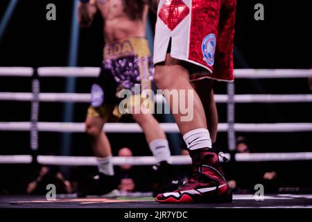 Professional boxer 2016 Summer Olympics Hector Garcia defeats WBA Super Featherweight World Champion Roger Gutierrez in Professional Boxing match Stock Photo