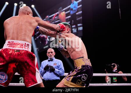 Professional boxer 2016 Summer Olympics Hector Garcia defeats WBA Super Featherweight World Champion Roger Gutierrez in Professional Boxing match Stock Photo