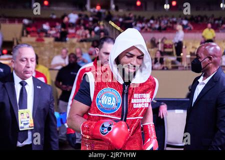 Professional boxer 2016 Summer Olympics Hector Garcia defeats WBA Super Featherweight World Champion Roger Gutierrez in Professional Boxing match Stock Photo