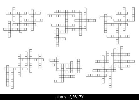 Crossword quiz game grid, blank empty boxes set. Word riddle or puzzle, vector. Crossword empty square boxes for newspaper game or crossword template layout Stock Vector