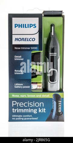 Winneconne, WI - 3 June 2022: A package of Philips Norelco nose trimmer 5000 on an isolated background. Stock Photo