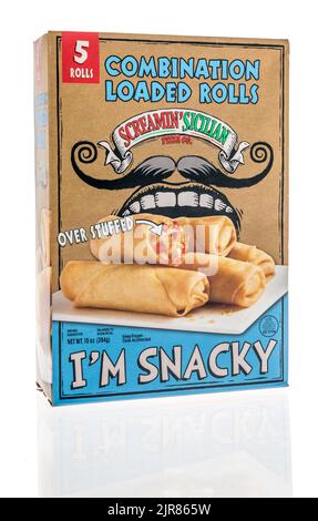 Winneconne, WI - 6 June 2022: A package of Screamin Sicillan over stuffed comination loaded rolls on an isolated background. Stock Photo