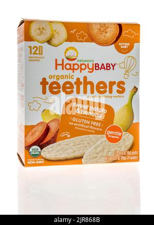 Winneconne, WI - 23 July 2022: A package of happy baby organics teethers on an isolated background. Stock Photo