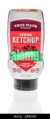 Winneconne, WI - 23 July 2022: A bottle of True made food veggie ketchup on an isolated background. Stock Photo