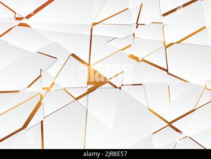 Grey abstract tech polygonal fragments on bronze color background. Vector design Stock Vector