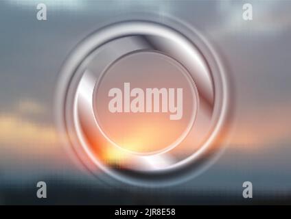 Abstract smooth circle ring on blurred sunset background. Vector logo design Stock Vector