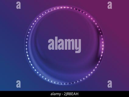 Neon led lights abstract circle frame blue and purple background. Vector modern design Stock Vector