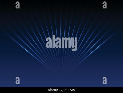 Dark blue abstract glowing neon laser rays background. Vector design Stock Vector