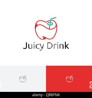 Juicy Drink Apple Fruit Juice Monoline Logo Stock Vector